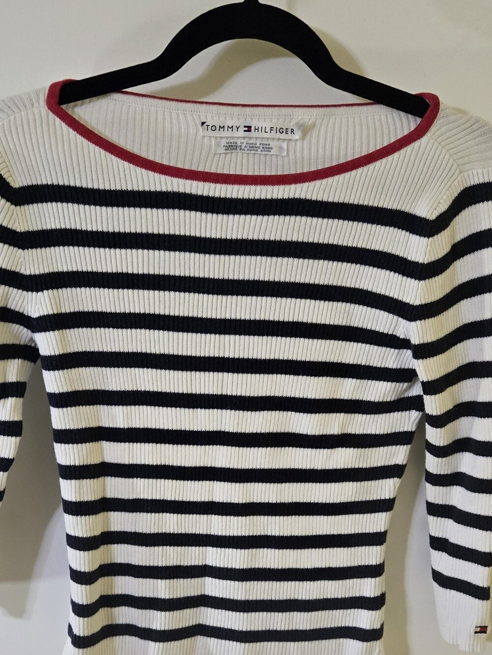 Vintage 90s Tommy Hilfiger Striped Ribbed Knit Boatneck Top